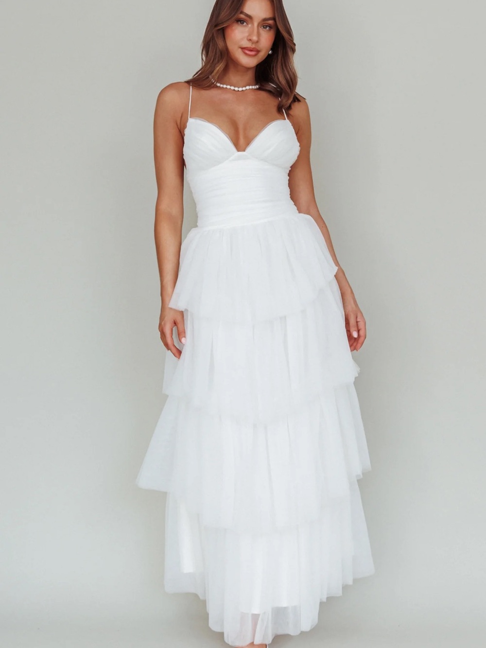 Ruffle maxi tulle dress